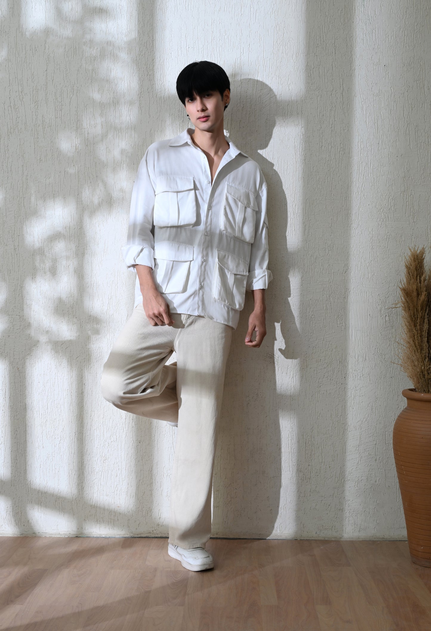 White Urban Safari Cargo Shirt