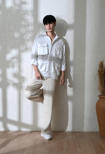 White Urban Safari Cargo Shirt