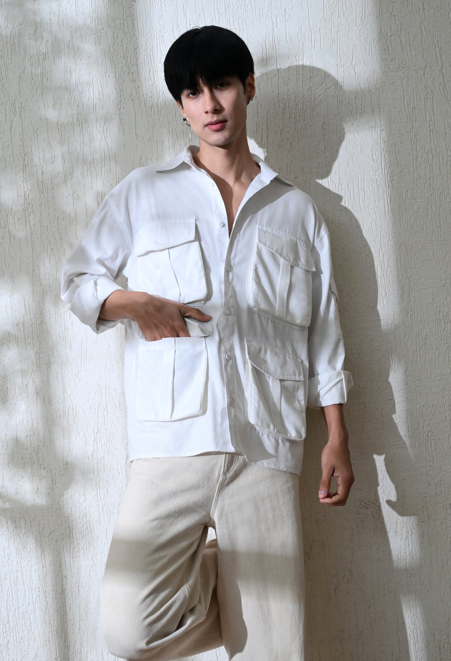 White Urban Safari Cargo Shirt