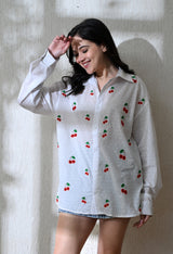 Women's Cherry Pop embroidered shirt in white – La Moon