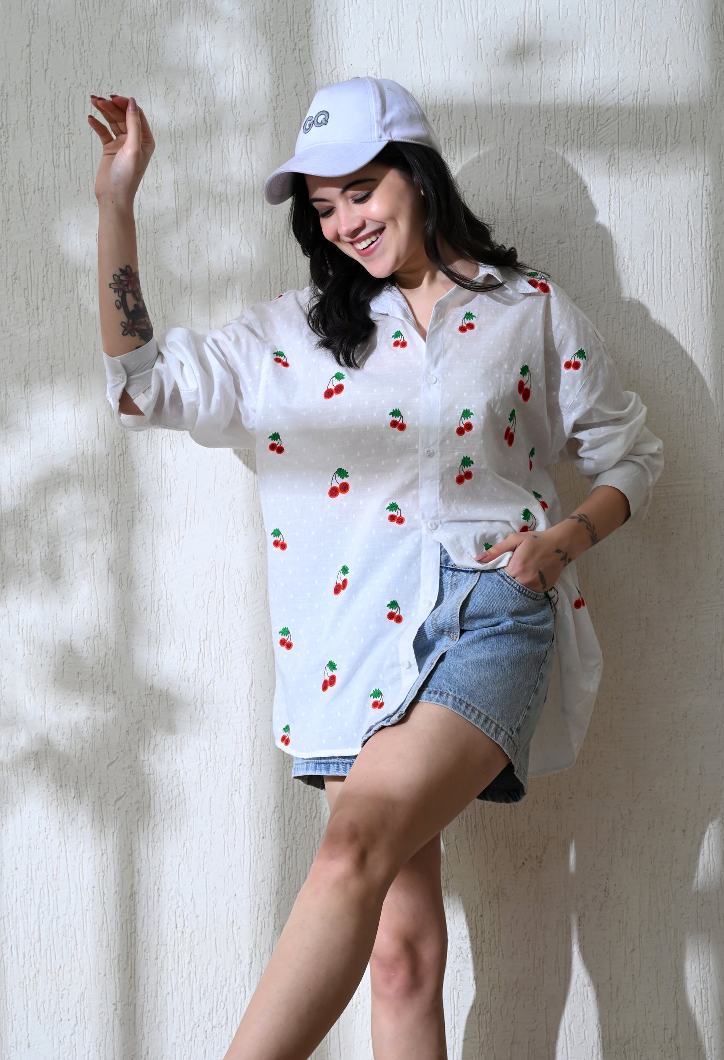 White Cherry Pop Embroidered Shirt