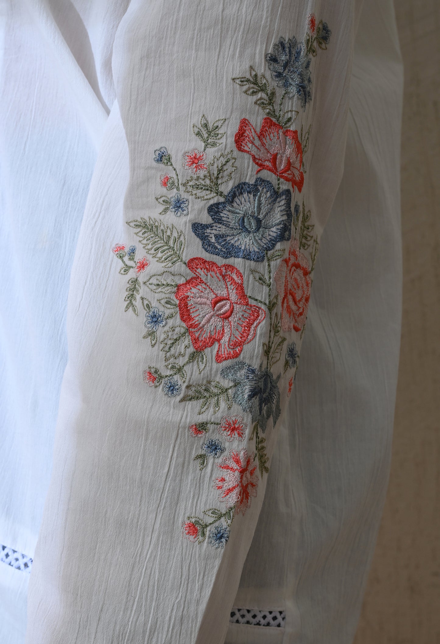 White Chintz Bloom Embroidered Shirt
