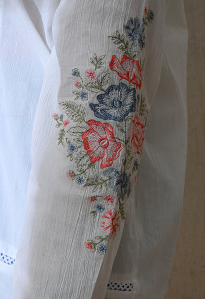 White Chintz Bloom Embroidered Shirt