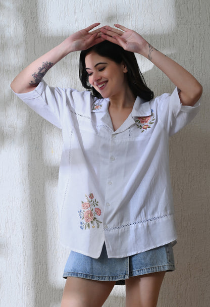White Floral Breeze Lace Embroidered Shirt