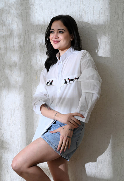 White Dog Chase Embroidered Shirt