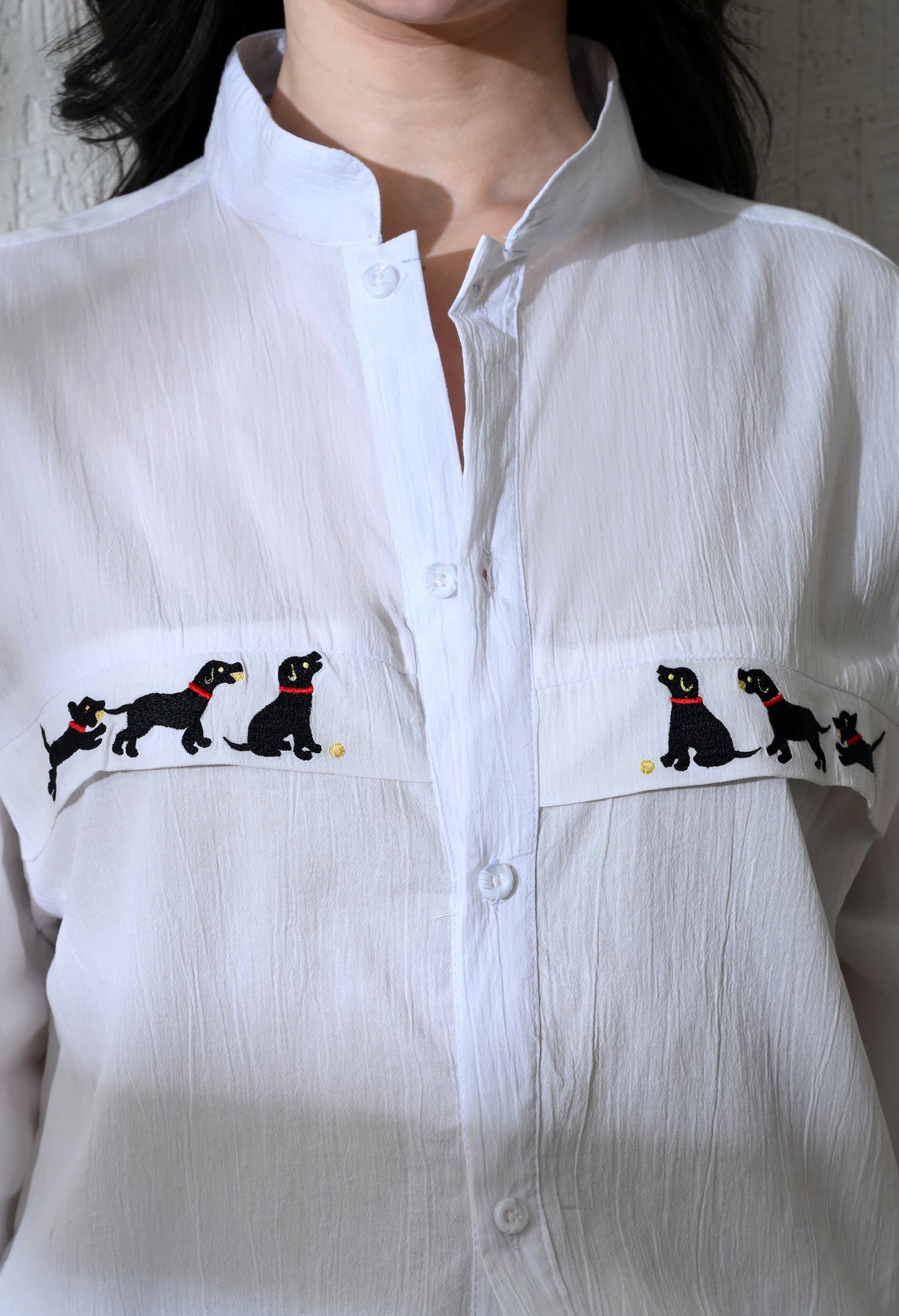 White Dog Chase Embroidered Shirt
