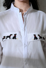Women's Dog Chase embroidered shirt in white – La Moon