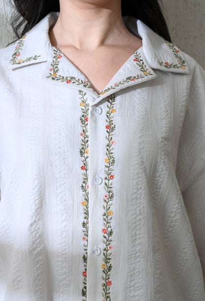 White Edge Floral Embroidered Shirt