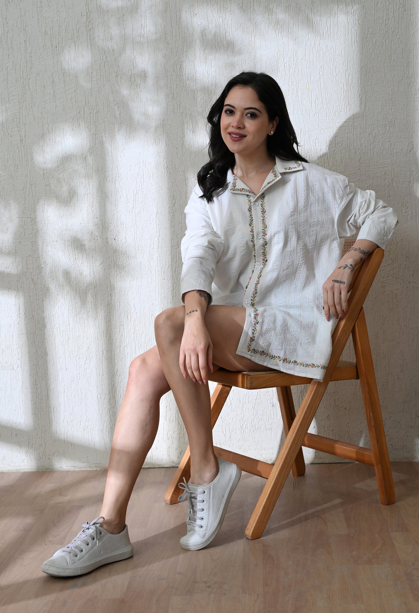 White Edge Floral Embroidered Shirt