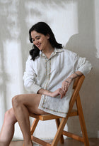 Women White Edge Floral Embroidered Shirt