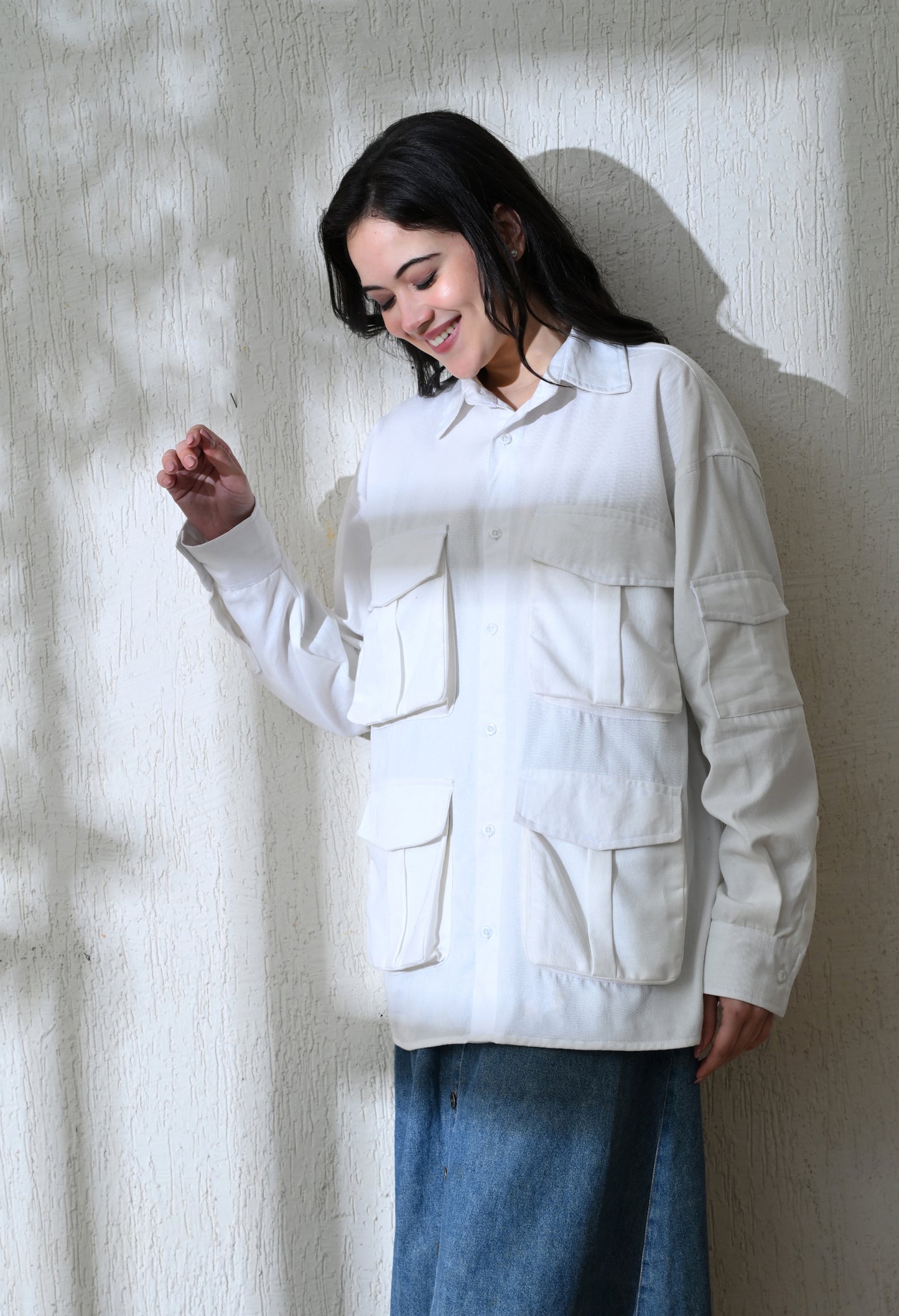 White Urban Safari Cargo Shirt