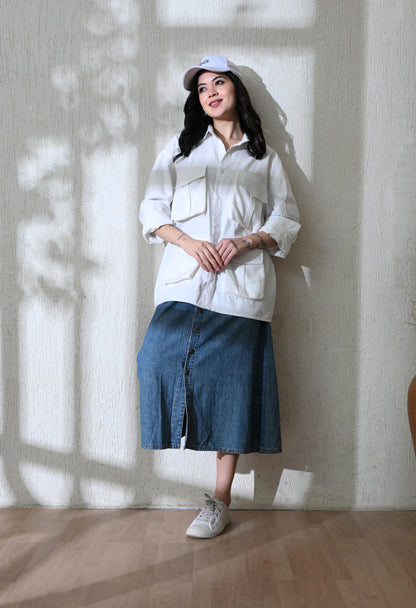 Women White Urban Safari Cargo Shirt