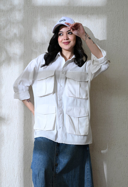 White Urban Safari Cargo Shirt