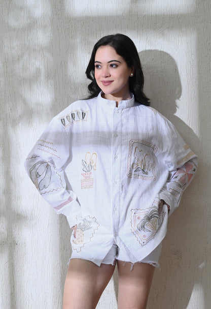 White Secret Meadow Embroidered Shirt