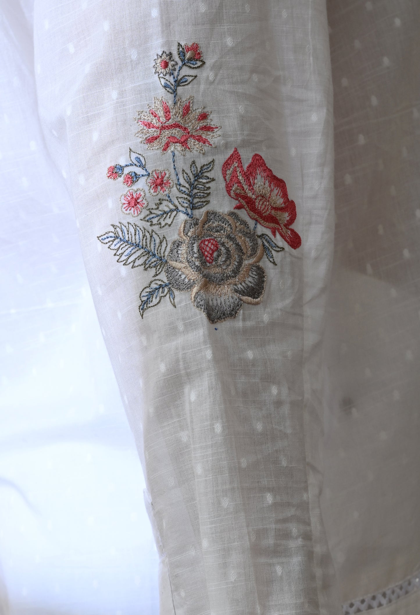 White Floral Chintz Embroidered Shirt