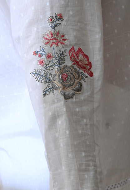 White Floral Chintz Embroidered Shirt