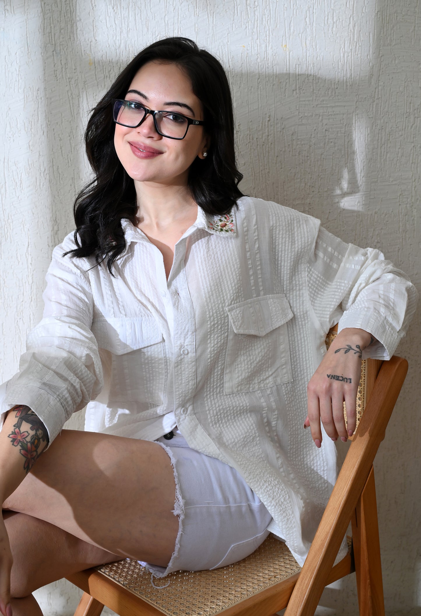White Spring Bloom Embroidered Shirt