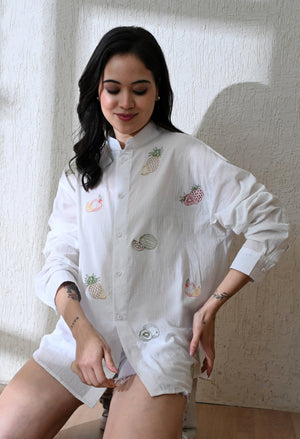 Women White Fruit Vista Embroidered Shirt