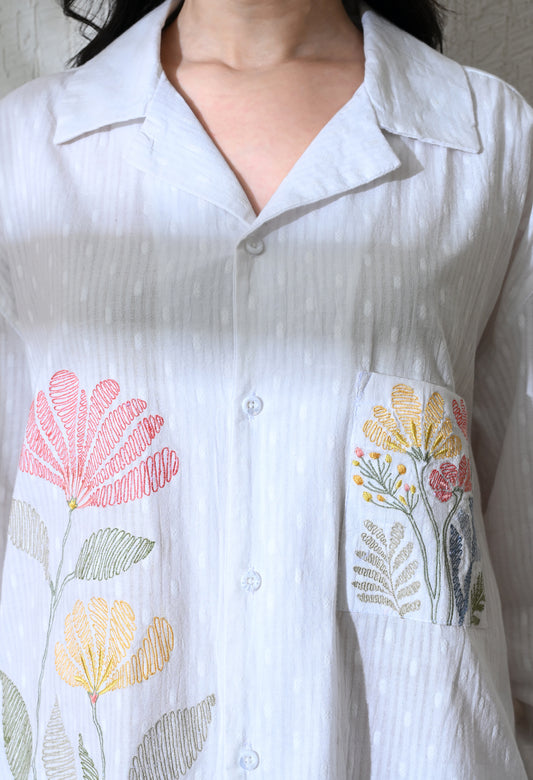 White Pocket Posy Embroidered Shirt