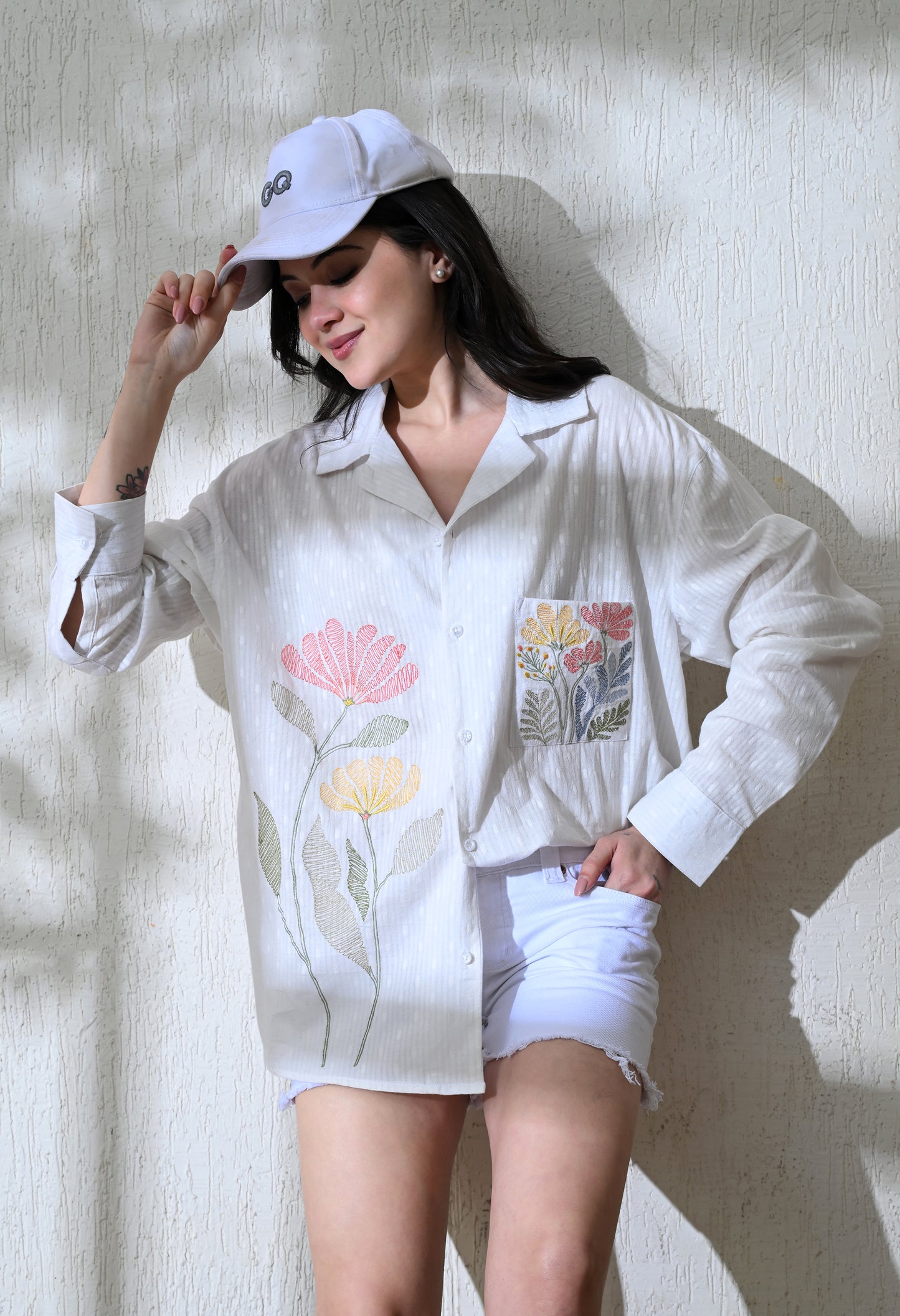 Women White Secret Meadow Embroidered Shirt