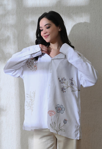 White Floral Whisper Embroidered Shirt