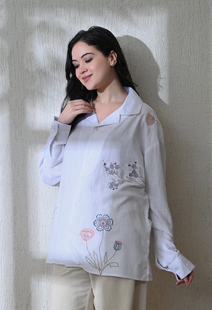 White Floral Whisper Embroidered Shirt