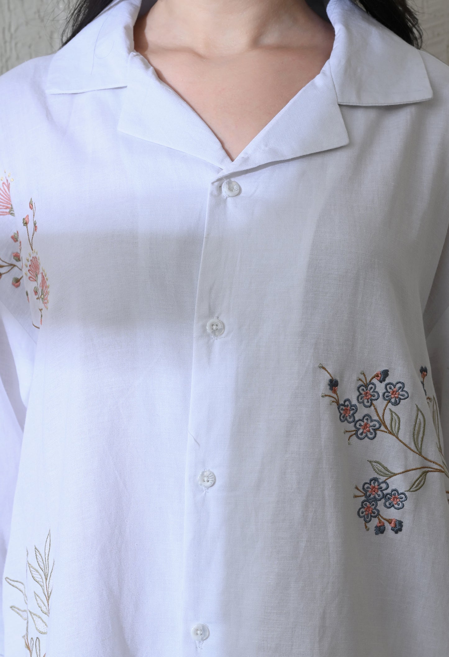 White Floral Whisper Embroidered Shirt