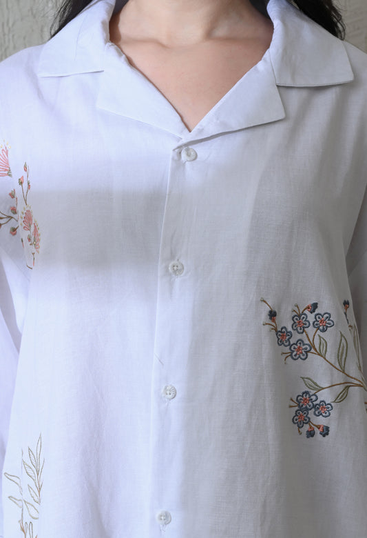 White Floral Whisper Embroidered Shirt