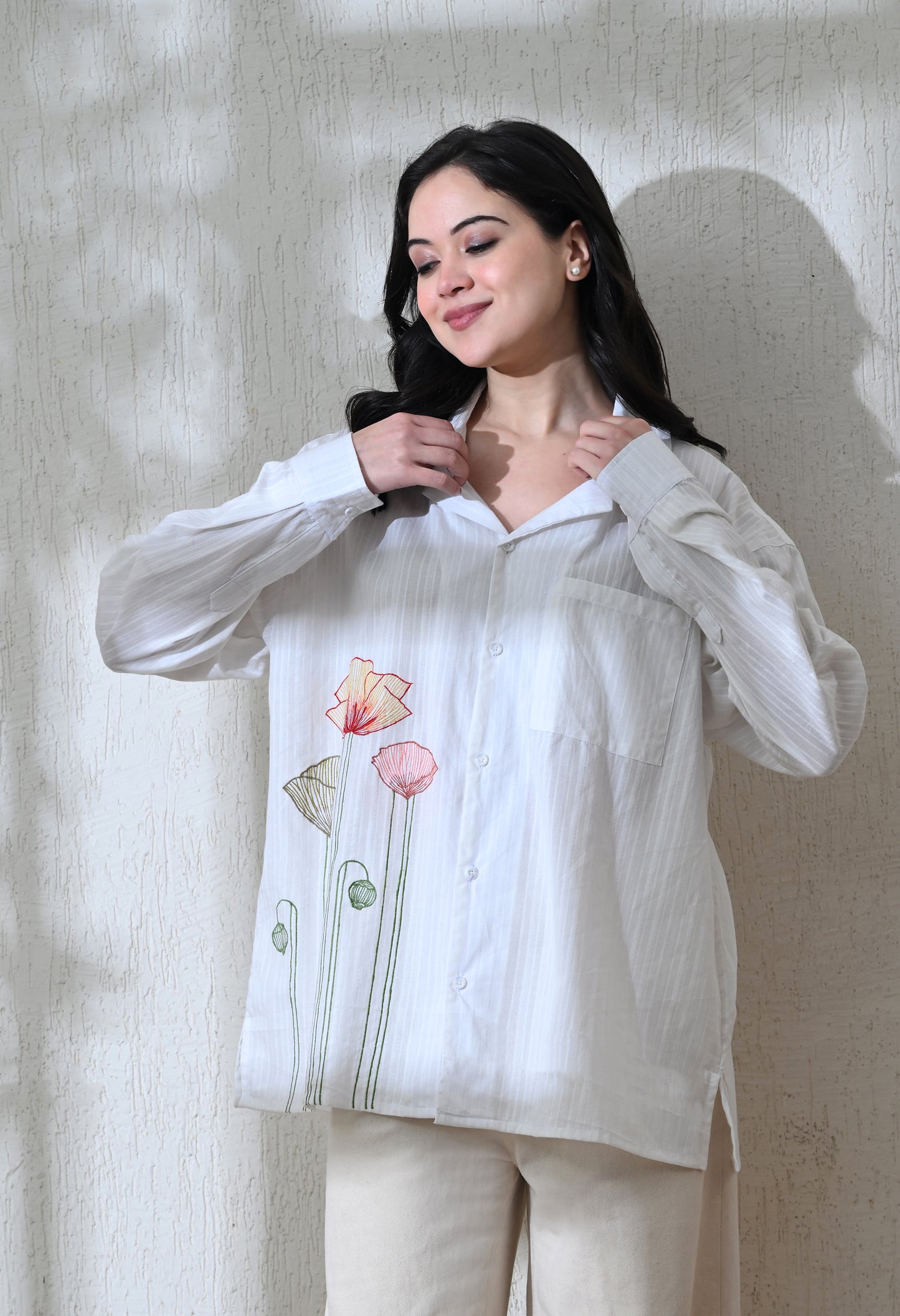 White Garden Bloom Embroidered Shirt