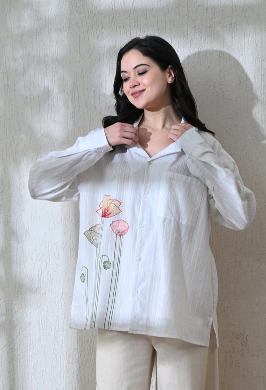 White Garden Bloom Embroidered Shirt