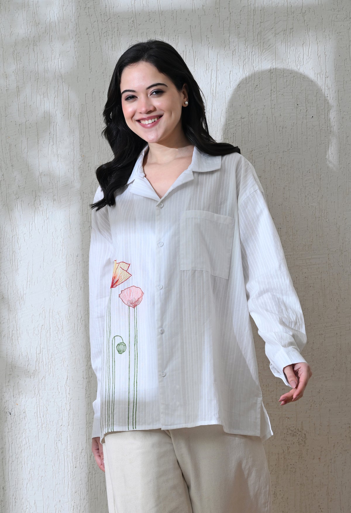 Women's Garden Bloom embroidered shirt in white – La Moon
