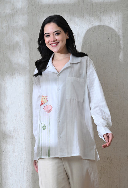 White Garden Bloom Embroidered Shirt