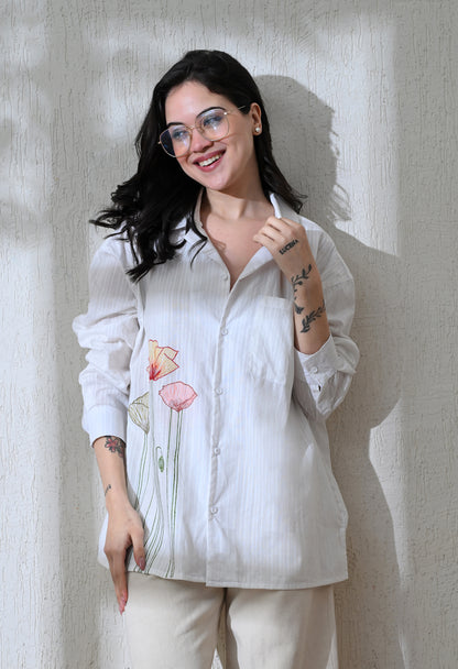 White Garden Bloom Embroidered Shirt
