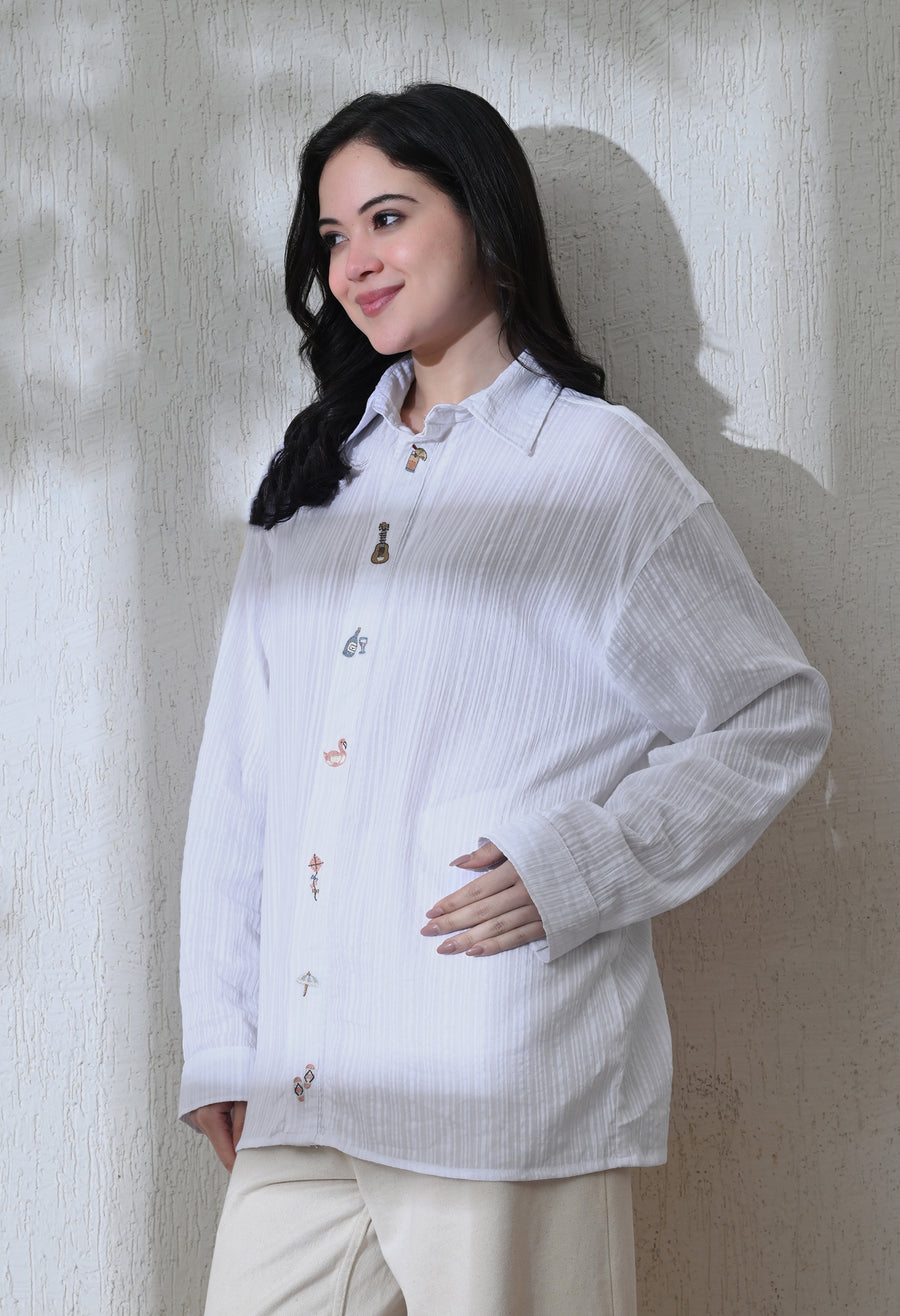 Women's Island Trail embroidered shirt in white – La Moon