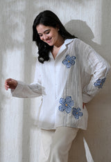 Women's Aqua Petals embroidered shirt in white – La Moon