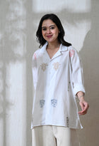 Women White Tribe Thread Embroidered Shirt