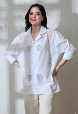 Women's Tribe Thread embroidered shirt in white – La Moon