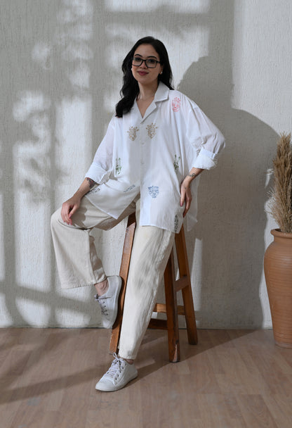 White Tribe Thread Embroidered Shirt