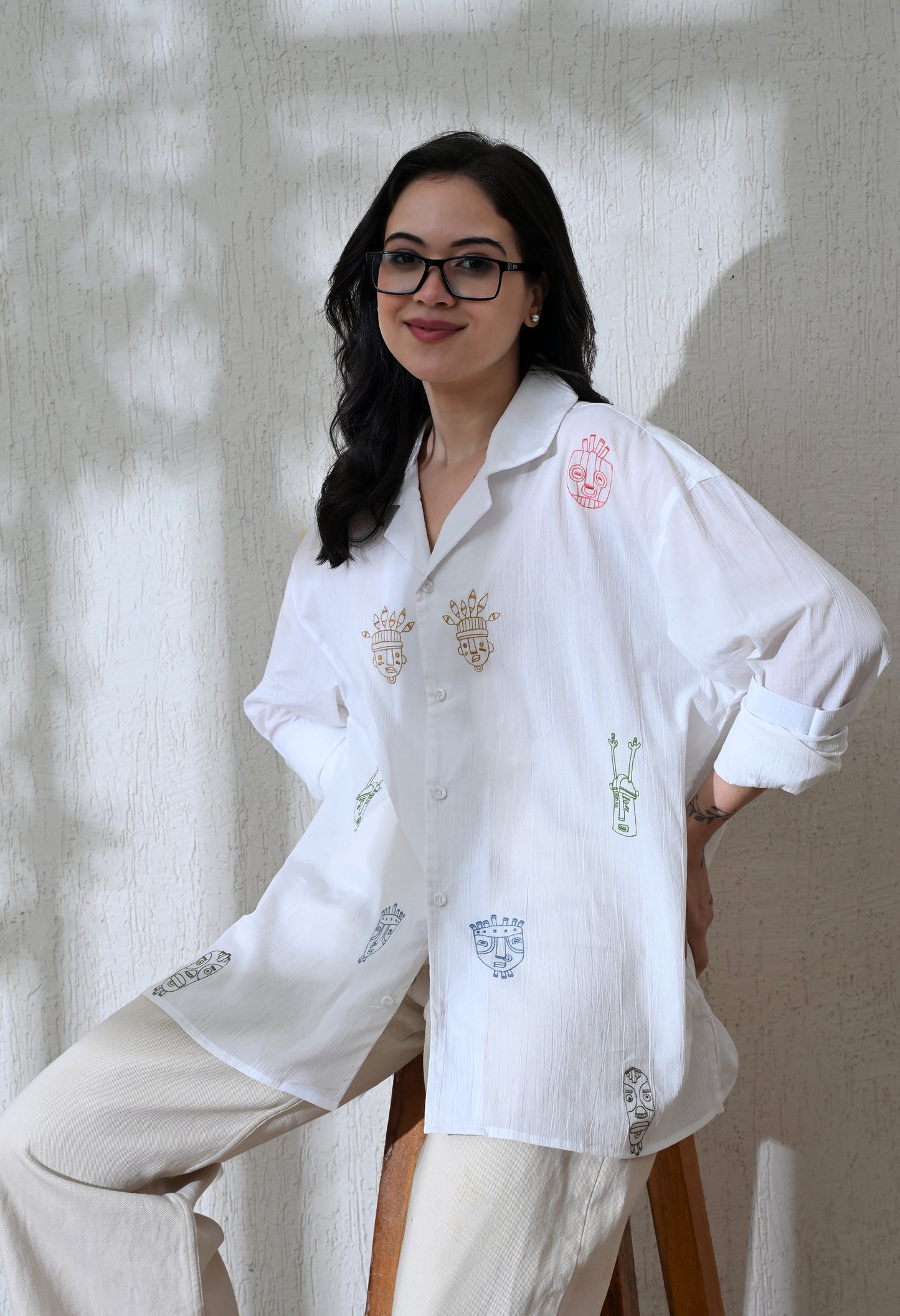 White Tribe Thread Embroidered Shirt