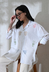 Women's Tribe Thread embroidered shirt in white – La Moon
