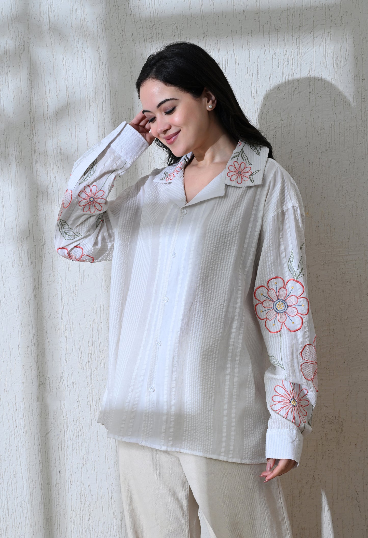 White Floral Parade Embroidered Shirt