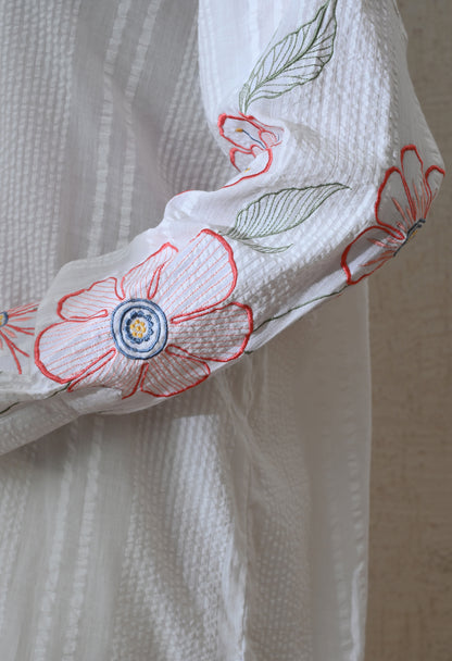 White Floral Parade Embroidered Shirt