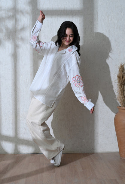 White Floral Parade Embroidered Shirt