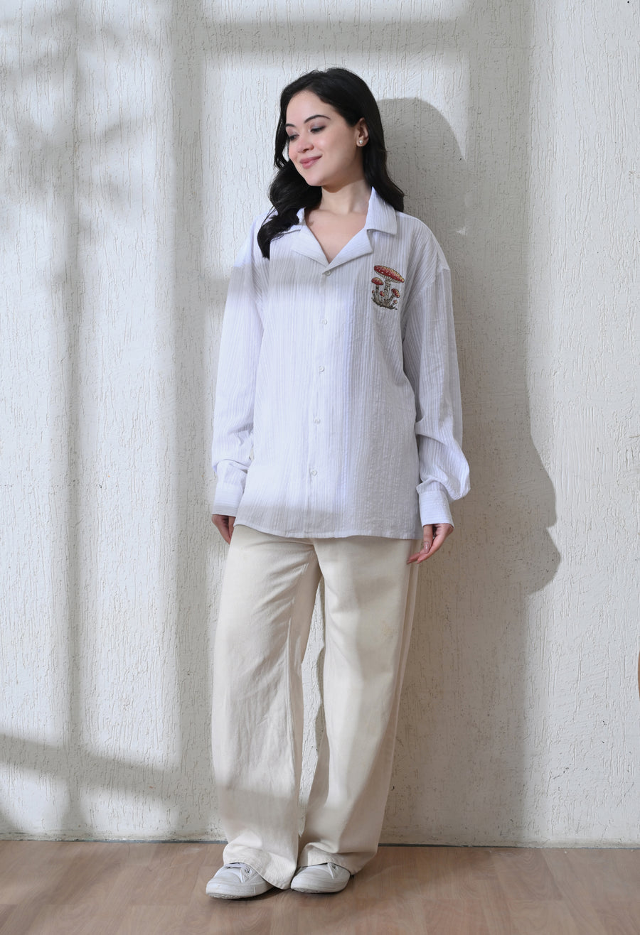 Women's Mushroom Tales embroidered shirt in white – La Moon