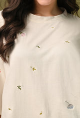 Women off white thunder leaves embroidered unisex tshirt