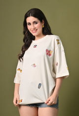 Women off white 90skid  embroidered unisex tshirt