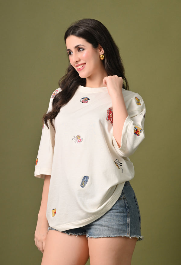 Women off white 90skid  embroidered unisex tshirt