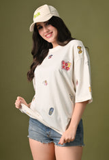 Women off white 90skid  embroidered unisex tshirt