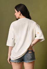 Women off white everyday embroidered unisex tshirt
