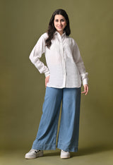 Women white linen regular fit unisex shirt